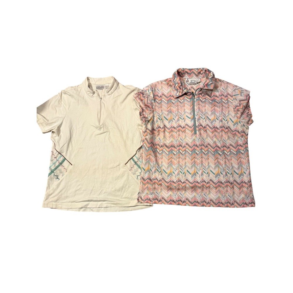 2pc Tail Golf Polo Shirt Short Sleeve Colorful Chevron Pattern Athleisure‎ Top